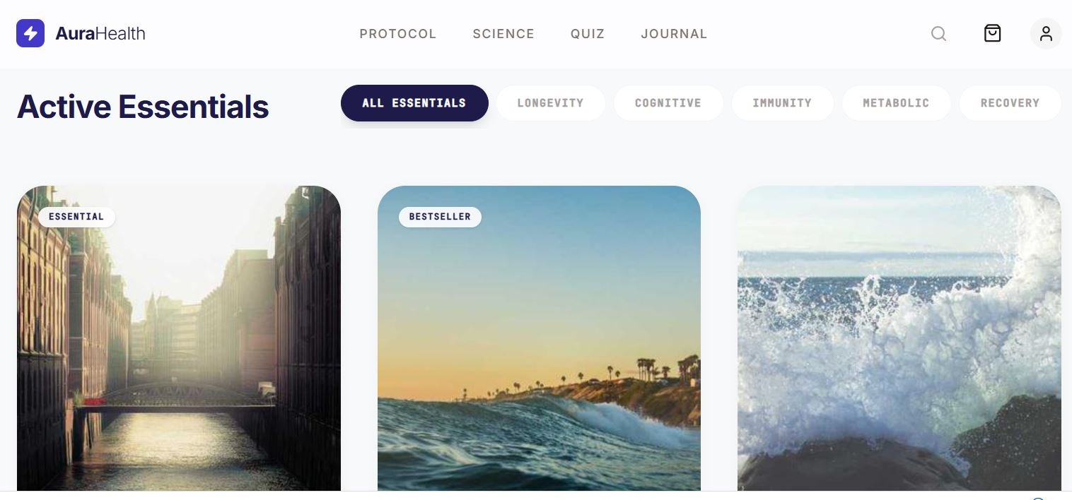 Aura Health, moving from a traditional marketplace feel to a modern, Clean Utility aesthetic.