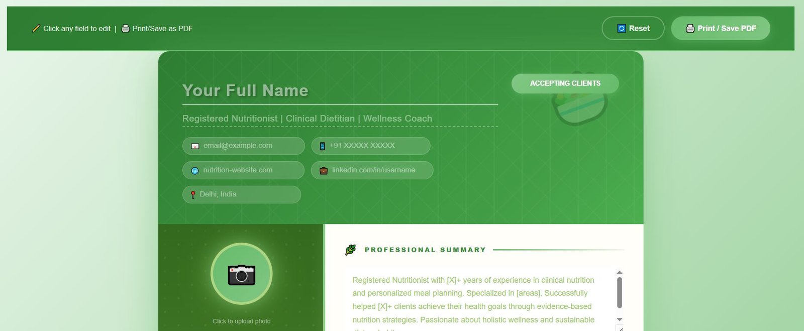 Nutritionist CV Template
