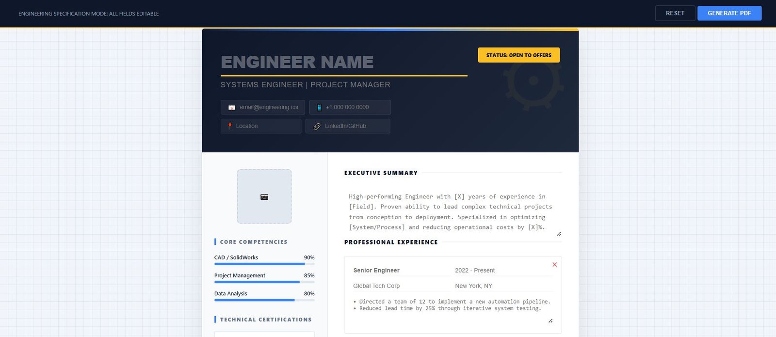 Professional Engineer  CV