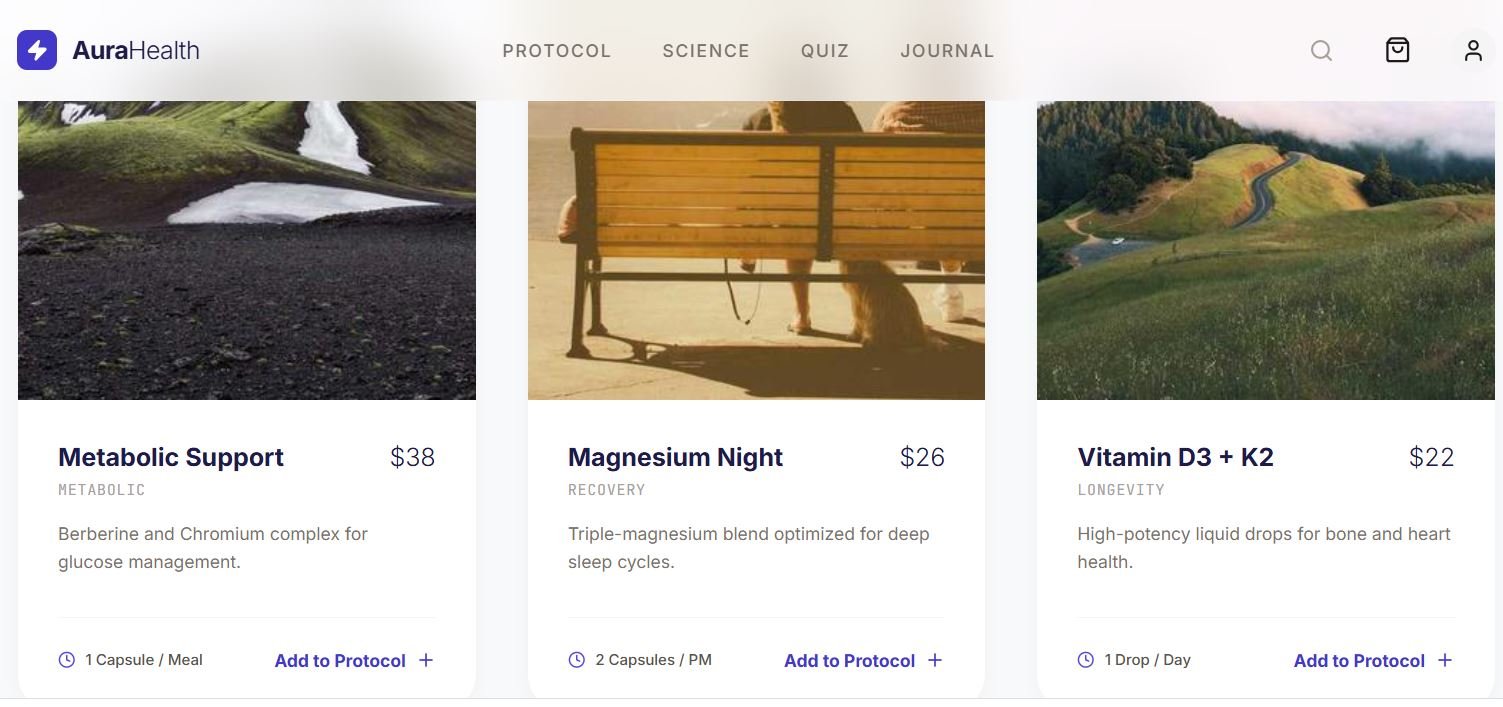 Aura Health, moving from a traditional marketplace feel to a modern, Clean Utility aesthetic. Preview 2