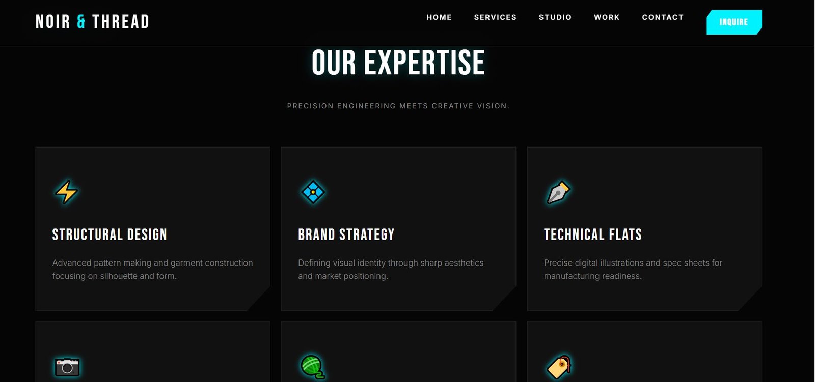 "NOIR & THREAD", giving it a sharper, more industrial "Cyber-Fashion" HTML Template Preview 2