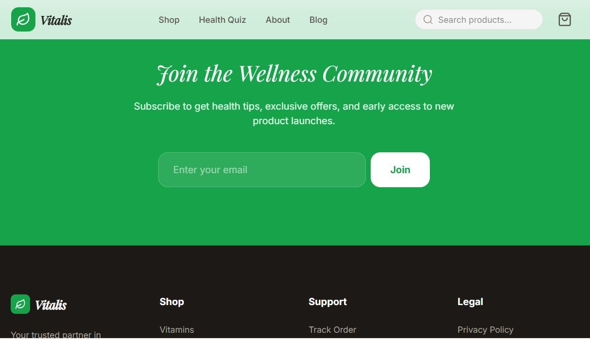 HTML template for a medicine, nutrition, and food supplement store called Vitalis Market. Preview 3
