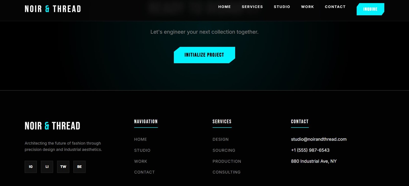 "NOIR & THREAD", giving it a sharper, more industrial "Cyber-Fashion" HTML Template Preview 4